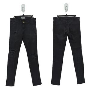 Current Elliott Women 28 The Skinny Jeans Night With Paint Black Skinny Distress